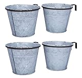 ARTECSIS 4er Set Pflanztopf mit Ringhalter, verzinkter Hängetopf, Blumentopf für Balkon Garten Geländer Palette 12cm Ø