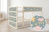 Unik Nordic Aufkleber für IKEA KURA Hochbett, Mond Sterne 5-Sticker-Set Oben, Bettaufkleber, Sticker für Kinderbett, Möbelfolie fürs Kinderzimmer, Bettfolie für Kinder, Set 5 Teilig