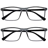OPULIZE INK Lesebrille für Damen und Herren - 2er-Pack - Groß Rechteckiger Rahmen - Komfort Federscharniere - Kratzfest - Grau +3.50