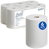 Scott gerollte Papierhandtücher Slimroll 6657, 1-lagige, saugfähige und reißfeste Papierhandtuchrollen, FSC-zertifiziert, weiße Handtücher für Spender, 6 Rollen x 165 m, (990 m insg.)