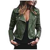 EMATOP Damen Kunstlederjacke Lässig Lederjacke Wildleder Female Jacke Winddicht Kurz Mantel Sexy Einfarbig Windjacke Mode Revers Übergangsjacke Bomberjacke Wärme Bequemes Oberteil Sweatjacke