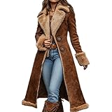 XUSAI Braun,M,Damenjacke Im Vintage-Westernstil Der 70Er Mit Sherpa-Fleecefutter, Langer Kunstpelzmantel, Flauschiger, Langärmliger, Warmer Wintermantel