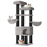 Feandrea Kratzbaum groß, mehrstöckiger Katzenbaum, XXL, 55 x 55 x 186,7 cm, 11 cm d Dicke Sisalstämme, für große Katzen wie Maine-Coon-Katze, Katzenkratzbaum, Taubengrau-tintenschwarz PCT008G02