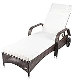 RS Trade Sonnenliege Toscana Braun - Outdoor Liege mit beständigem Poly-Rattan-Geflecht - verstellbare Rückenlehne - Armlehnen & breite Liegefläche - inkl. Kopfteil und Auflage