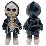 Fahibin Skelett Figuren Gothic Deko, Totenkopf Statue Halloween Dekoration, Mini Harz Skelettfiguren Gothic Heimdekoration, Coole Skelett Figuren