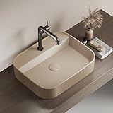 EMKE Aufsatzwaschbecken rechteckig - Waschbecken für Badezimmer und Gäste-WC - 50 × 40 × 11 cm, Keramikwaschbecken, beige matt