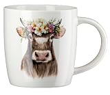 GILDE - 60851- Kaffeebecher, Kuh mit Blumenkranz, Adelheid, Porzellan, 9cm x 8,5cm, 380ml