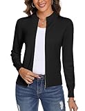 Aottori Damen Langarm Stehkragen Strickjacke Pullover Cardigan mit Reißverschluss Sweatshirt Casual Einfarbig Strickmantel Freizeit Jacket Outerwear Schwarz S