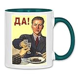 wowshirt Tasse Sowjetunion Propaganda Poster Alkohol Vodka USSR CCCP Russland, Farbe:White - Petrol