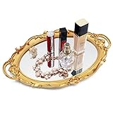 Funerom Vintage 36.8 x 25.4 cm dekorative Spiegel Tablett, Make-up Veranstalter, Schmuck Veranstalter, Servieren Tablett ，Oval Antique Gold