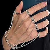MNSYD Vintage Knuckle Ring Open Finger Ring Mit Kette Finger Ringe Punk Kreuz Knuckle Ring Mit Quaste Gothic Schmuck Zubehör Geschenke Für Damen Mädchen