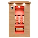 Dewello® Infrarotkabine Infrarotsauna Hyder 115x105 für 1-2 Personen aus Hemlock Holz mit Vollspektrumstrahler, LED-Farblicht, Bluetooth, FM,MP3,USB