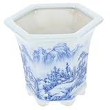 Toddmomy Blau Weißer Übertopf Sukkulenten Töpfe Keramik Blumentopf Chinesischer Stil Porzellan Übertopf Behälter Für Büro Schreibtisch Balkon Garten Im Freien