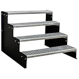 SRM Design 4 Stufen Standtreppe Stahltreppe Wangentreppe Gitterrosttreppe Außentreppe Industrietreppe schwarz 18 cm Stufenhöhe 70 cm Breite 72 cm Höhe ohne Geländer