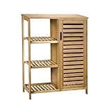 AD.CON Badezimmerschrank Bambus Badregal mit 3 Ablagen und 1 Schranktür 87x66x33cm Natural