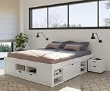 Inter Link - Funktionsbett - Bett mit Schubladen - Doppelbett 180 x 200 cm - 2 Große und 4 kleine Schubladen - Nachtkommode - Kiefer massivholz - Inkl Lattenrost - Weiß lackiert - Till