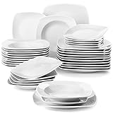 MALACASA, Serie Julia, Teller Set 12 Personen Modern, KLEIN Tafelservice 36 Teilig, Porzellan Geschirrset mit je 12 Speiseteller, 12 Dessertteller, 12 Suppenteller Grauweiß