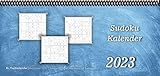 Tischkalender 2023: Bunt-Kalender, Sudoku Kalender, blau, - 1 Woche - 2 Seiten, Starten Sie in jede neue Woche mit einem Sudoku - XL-Kalender: 29,7 x 13,5 cm, quer