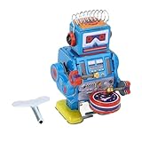 NutriEss Roboter-Uhrwerk-Spielzeug, Vintage-Stil, handgefertigt, trommelnder Blechroboter, Sammlerstück, Retro-Schreibtisch-Ornament, antikes Roboter-Blechspielzeug für