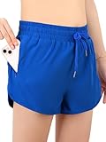 BALAYSIER Badeshorts Damen mit Taschen Badehose Damen High Waist Schnell Trocknende Schwimmhose 2 in 1 Shorts mit Liner(Blau, M)