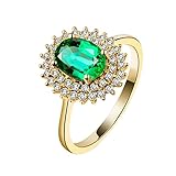 Bishilin Ring Smaragd Gold 585 18k Echt, Damen Ringe Sonnenblume mit Oval Smaragd 1.2ct Eheringe Verlobungsringe Nickelfrei für Frauen Gr.60 (19.1)