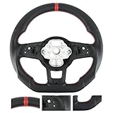 Acclcors Vollleder - Lenkrad Anti-Rutsch perforiertem Leder Grip Atmungsaktiv D-förmigen flachen Boden Lenkrad mit roten genäht, passend für VW Volkswagen Golf MK7 GTI/R 2015-2019