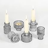 Cnwinu 6er Set Glas Kerzenhalter,2-in-1 Teelichthalter Transparent,Kerzenständer für Stabkerzen,Klein kerzenhalter stabkerze für Hochzeit Tischdeko,Esstisch Party,Weihnachten Advent (Grau)