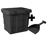 DAKEN Streugutbehälter mit Schaufel 108 ltr. schwarz, Streugutbox, Streusalzbox, Sandbox, Lagerbehälter, Pick-up Box, Streukiste, Salzlager, Winterdienst mit Schaufel, SB108+Schaufel
