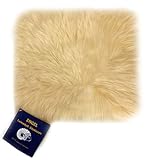 Reissner Lammfelle | DIANA-35-CHA | Sitzauflage | Echtes Schaffell | hochwollig | Seiten eingefasst | Rückseite mit Stoff abgefüttert | quadratisch | 35x35cm Champagner