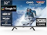 CHIQ L32M9E 32 Zoll (80 cm) Smart TV, HDR10, Google TV, Google Assistant, Triple Tuner DVB-C/T/T2/S/S2, Dolby Audio, DBX-tv, Chromecast integriert, HDMI, USB, Metallfreies Design,Schwarz