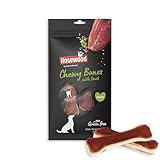 Rosewood Chewy Bones - Kauknochen mit Entengeschmack für mittelgroße Hunde - Rinderhaut-Kauleckerlis mit Ente, Zahnpflege, Getreide- und Glutenfrei, Ohne Künstliche Zusätze, 80 g