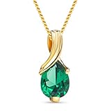 MIORE - Halskette Damen mit Smaragd im Tropfenschliff (0.68 Ct) Kettenhänger aus 14 Karat Gelbgold (585) in Krappennfassung - Klassischer Schmuck für Damen aus Gold in edler Schmuckschachtel (45 cm)