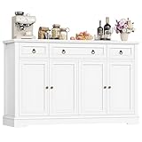 FirFurd Sideboard Küchenschrank mit Arbeitsplatte Buffetschrank Sideboard für Küche Wohnzimmer Wohnzimmerschrank mit 3 Schubladen und 4Türen Küchenbuffet mit Verstellbares Regal 134x87x40 cm weiß