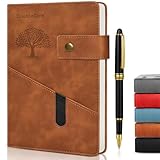 DoubleCare Vegan Leather Hard Paste with Divider, Hardcover Notebook with Pocket, Ruled Notepad School Supplies Office with Pen, Office, Business Travel, for Men Women (Brown)