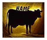 Schlummerlicht24 Led Holz Lampe Nachtlicht Kuh mit Name-n individuelle lustig-e und spaßig-e Deko Geschenk-e für Tiere Bauernhof-Fans für den Stall Wohnzimmer Schlaf-Zimmer