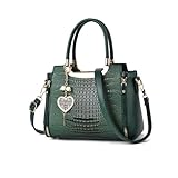 NICOLE & DORIS Mode Handtaschen Damen Schultertaschen Elegant Henkeltasche PU Leder Umhängetasche Crossbody Bag Krokodil Handtasche mit Anhänger Grün