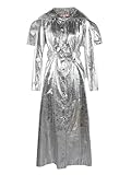 Damen Maxi-Mantel, elegant, schick, silberfarben, glänzend, Lack-Kunstleder, mit Kapuze, extra langer Mantel, silber, 52