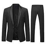 YOUTHUP Anzug Herren Anzug Slim Fit 2 Teilig Anzüge Schalkragen Herrenanzug für Hochzeit Business, Schwarz, XL