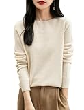 Chanyarn Damen Kaschmirpullover Strick Elegant Herbst Winter Langarm 2025 First-Line Ready to Wear nahtlosem 100% Merinowolle Rundhalspullover (Beige,M)