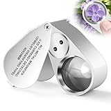 JUOIFIP Juwelier Lupe 40X mit Licht, Tasche Metall Faltlupe Edelsteinelupe mit LED/UV Licht Juwelierlupe Vergrößerungsglas für Enge Arbeit, Schmuck, Münzen,Rocks, Münzen, Briefmarken