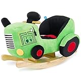 Bieco Plüsch Schaukeltier Traktor 60 cm | Kinder Schaukelstuhl mit Sicherheitsgurt | Baby Schaukel | Schaukel Kleinkind | Schaukeltier Baby Zimmer Schaukelwippe ab 9 Monate Schaukelpferd Holz
