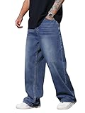 Zewool Herren Hip Hop Baggy Jeans Weite Beinform Streetwear Y2K Skater Jeans Lässige Lockere Denim-Hosen Skateboard Gerade Entspannte Passform Bewegungsfreiheit,G10 Blau,XXL