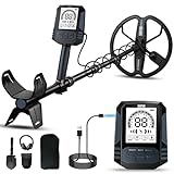 SUNPOW Wiederaufladbarer Metalldetektor für Erwachsene – 11" Dual-D-Spule, 35h Lithium-Akku, 10 Empfindlichkeitsstufen, 4 Suchmodi, 7-Metall-ID, IP68 Wasserdicht, mit Schaufel, Rucksack & Kopfhörer