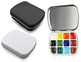 Lhbwhiz 2 Set Leere Aquarellpalette Malkasten, 12 Mulden luftdicht Palettenbox, Empty Reise Tragbare Aquarellpalette, Metallkasten für DIY Reise Aquarellpalette