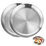 BOBOZHONG Rundes Edelstahl Geschirr, 2 Stück Silber Teller Set für Esszimmer, Camping, Küche und Party - Φ 20cm