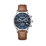 Wenger Herren Armbanduhr Urban Classic Chronograph Ø 44mm, Swiss Made, Analog Quarz, Wasserdicht bis 100m, Lederarmband, Saphirglas, Blau/Braun, 01.1743.104