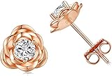 Vergoldete Sterling Silber Rose Blumen Ohrstecker, Hypoallergene & Nickelfreie Ohrringe für Frauen, Damen (Weißgold/Gelbgold/Roségold)