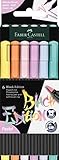 Faber-Castell 116453 Black Edition Brush Pen Set mit 6 Pastellfarben, Filzstifte für Erwachsene, Brush Pens zum Ausmalen und Schreiben, abwaschbare Tinte