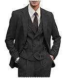 Herren formelle Tweed-Wolle, 3-teilig, Hochzeit, schmale Passform, Anzug, Abschlussball, Smoking, Trauzeugen, Schwarz, XL