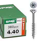 SPAX Universalschrauben 4 x 40mm, 360 Stück - Holzschrauben, Teilgewinde, Senkkopf, T-STAR plus T20, 4CUT Spitze, WIROX Beschichtung - 8000000276767